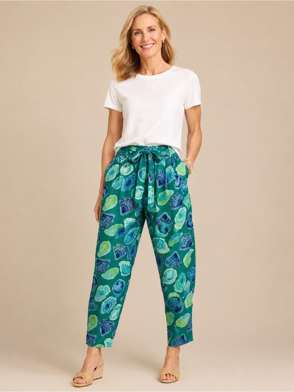 Vintage Talbots Petite Collection Shell Print PantsGreen Coastal Beachy Pants/P